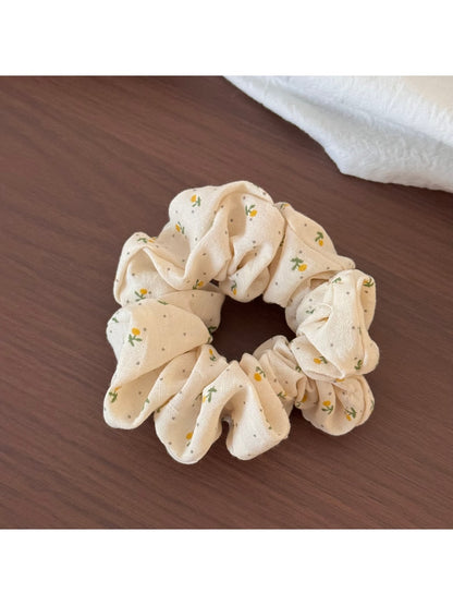 Gifty - Floral Ruffle Trim Polyester Fabric Scrunchie