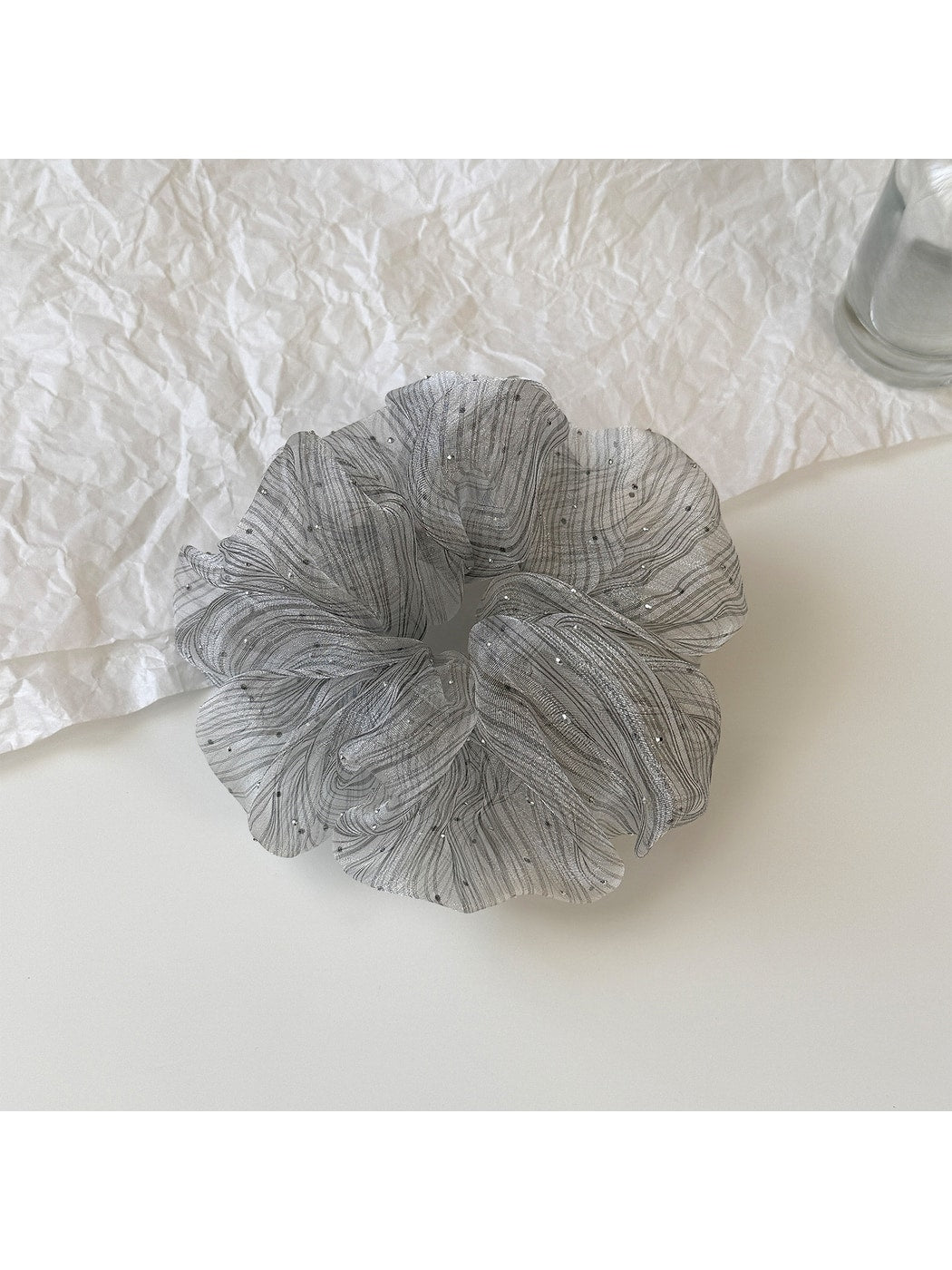 Gifty - Ruffled Mesh Polka Dot High Elastic Scrunchie