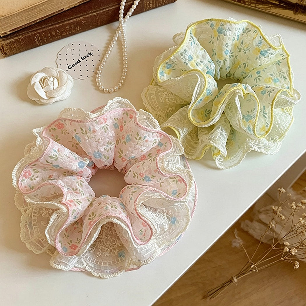 Gifty - Polyester Floral Print Ruffle Scrunchie