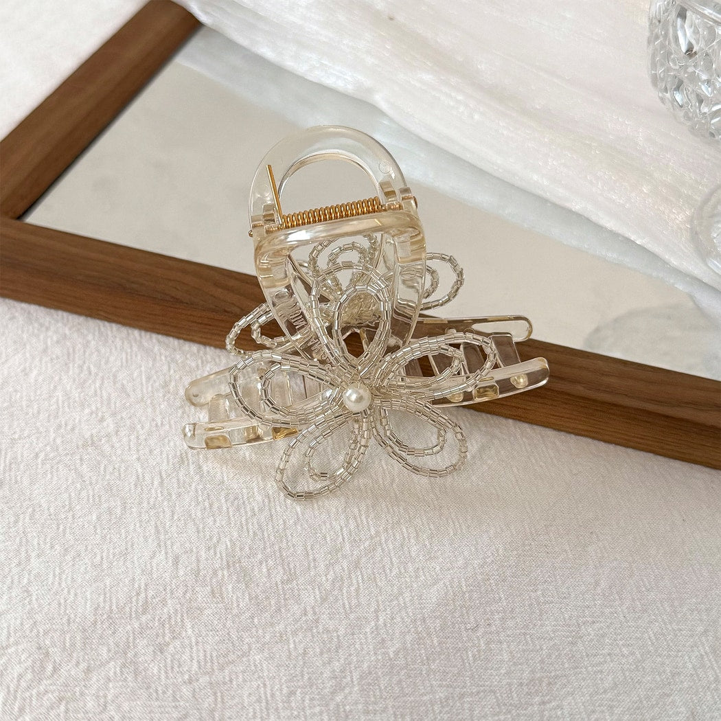 Beau - Beaded Flower Plastic Alloy Claw Hair Clip