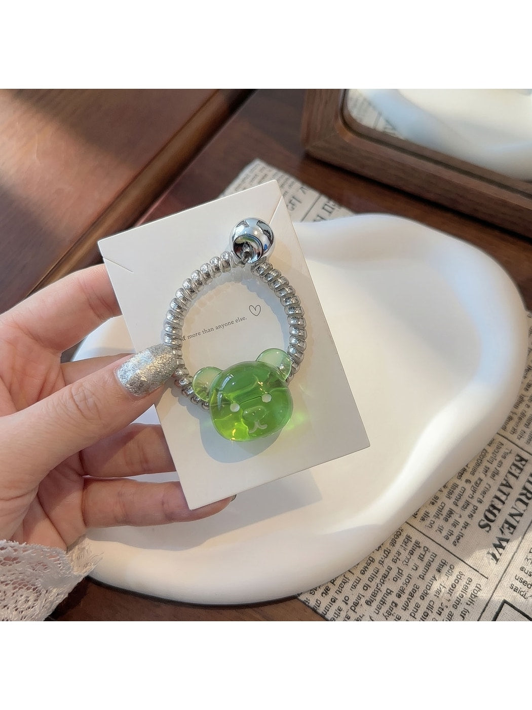 Gifty - Cute Bear Detail Plastic Coil Spiral Hair Tie