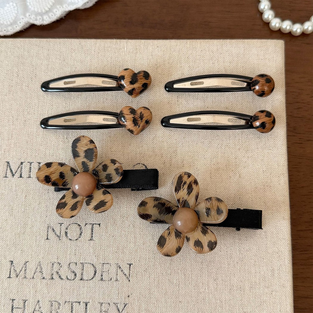Beau - Leopard Print Heart and Flower Hair Clip