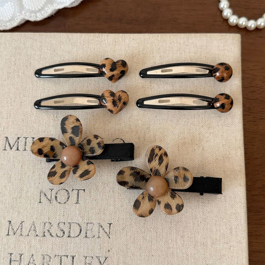 Beau - Leopard Print Heart and Flower Hair Clip