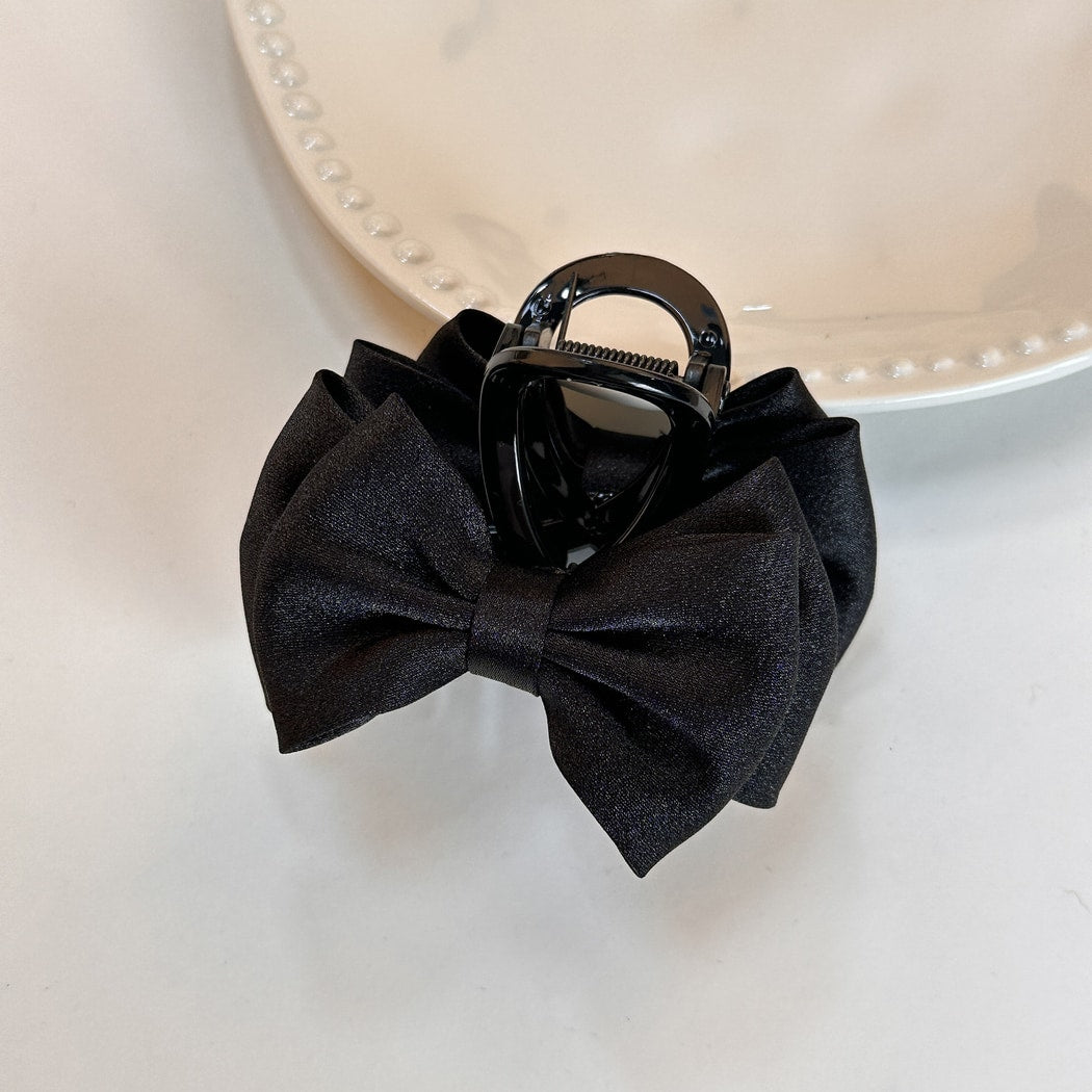 Beau - Double Bow Satin Look Claw Clip