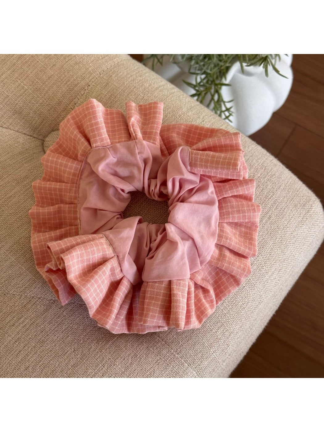 Gifty - Pink Plaid Scrunchie Hair Clip and Headband