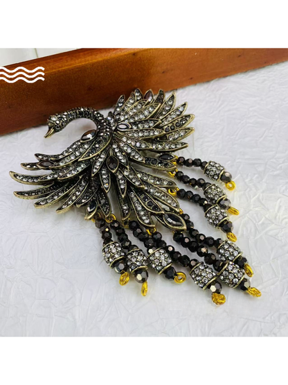 Brovia - Bird Form Rhinestone Dangle Accent Brooch