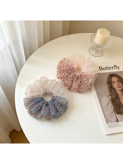 Gifty - Leopard Print Mesh Double Layer Scrunchie