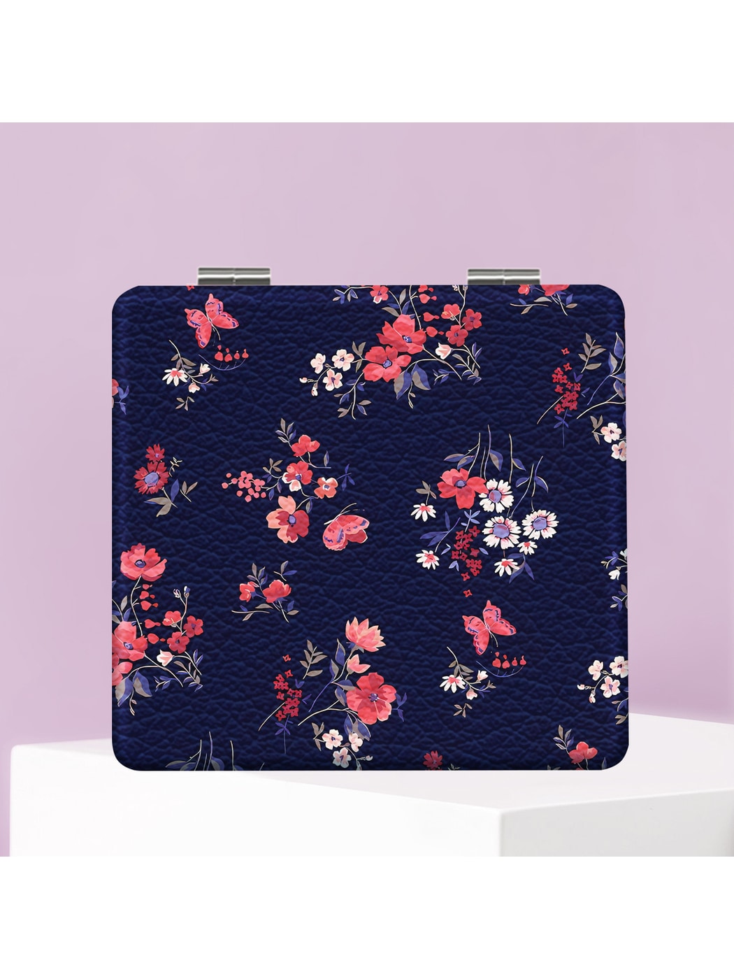 Mirroray - Floral Print PU Cover Folding Makeup Mirror