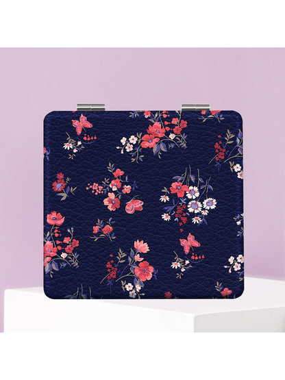 Mirroray - Floral Print PU Cover Folding Makeup Mirror