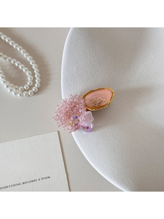 Beau Sweet Pink Beaded Hair Clip with small round beads on a curved clip