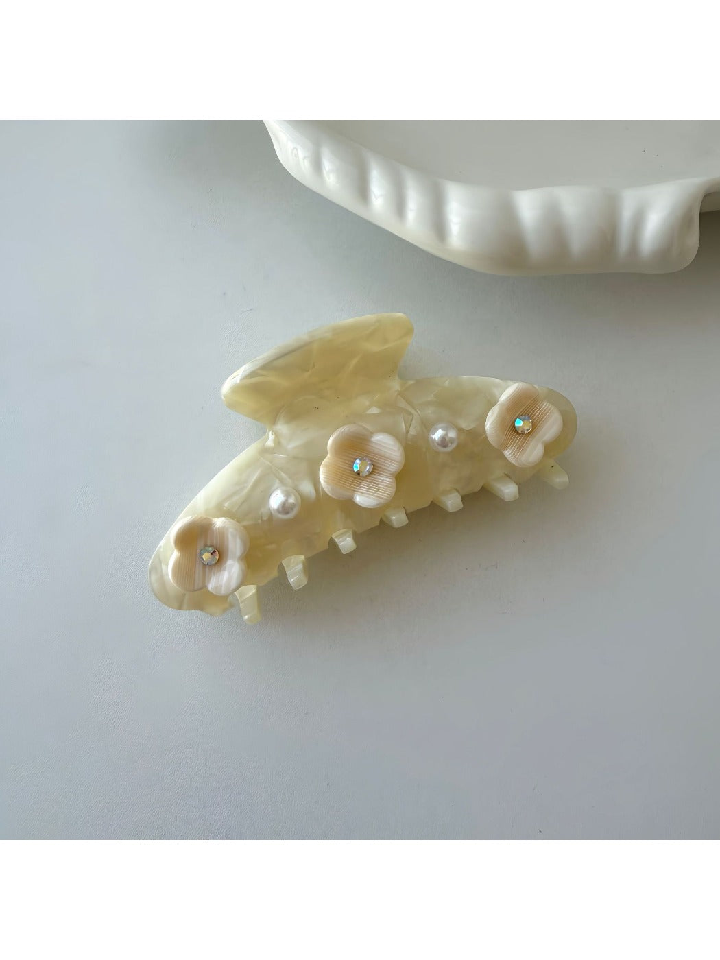 Beau - Flower Adorned Half Round Claw Clip