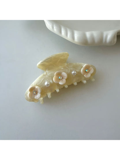 Beau - Flower Adorned Half Round Claw Clip
