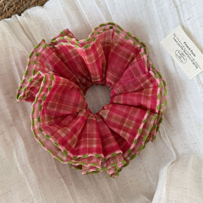 Gifty - Pleated Check Polyester Fabric Scrunchie