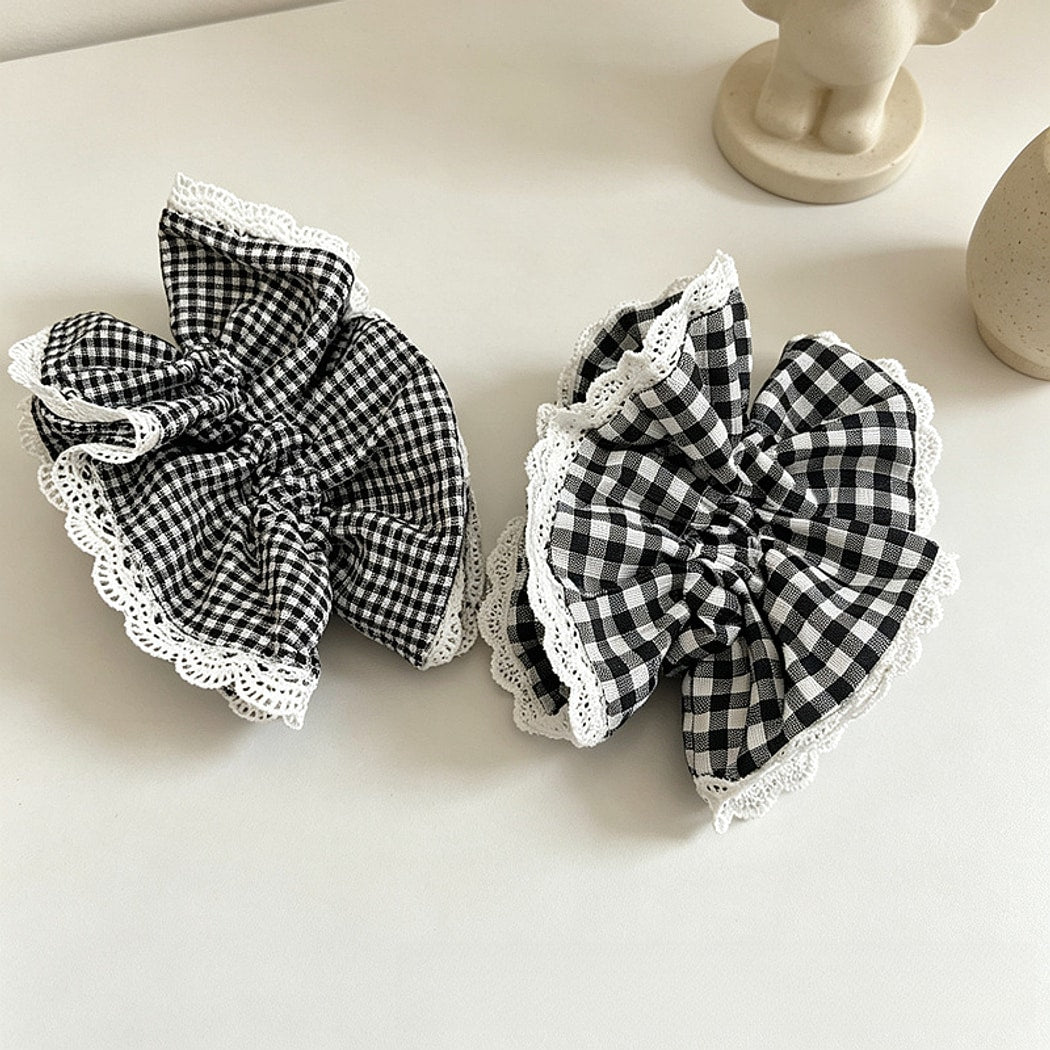 Gifty - Gingham Lace Trim Polyester Scrunchie