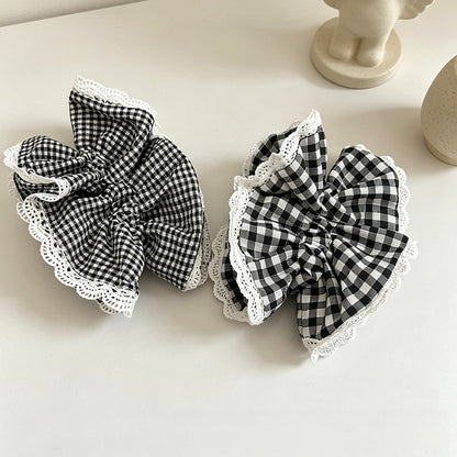 Gifty - Gingham Lace Trim Polyester Scrunchie