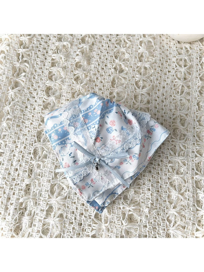 Gifty - Rabbit Print Lace Trim Square Scarf Scrunchie