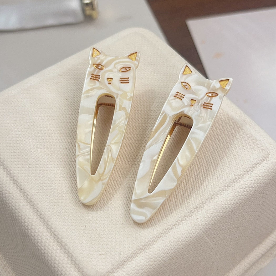 Beau - Glossy Printed Cat Detail Hair Clip Set