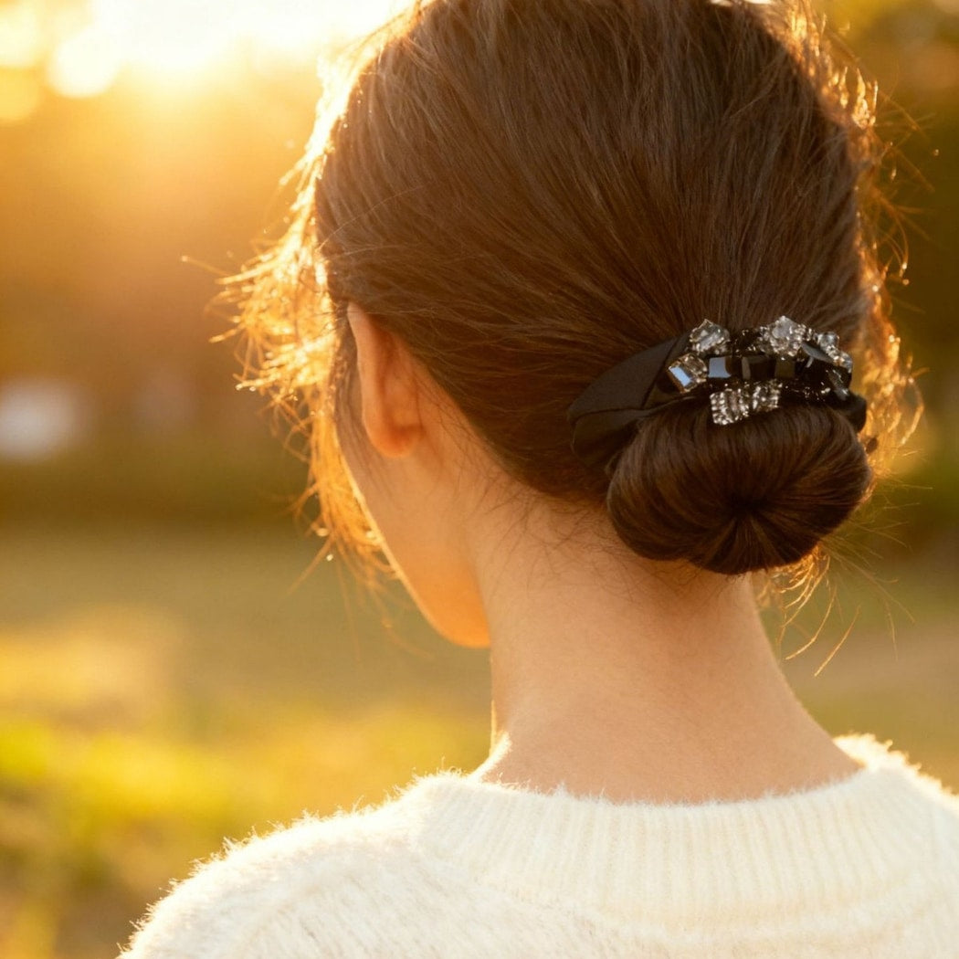 Gifty - Black Sparkly Beaded Accent Scrunchie