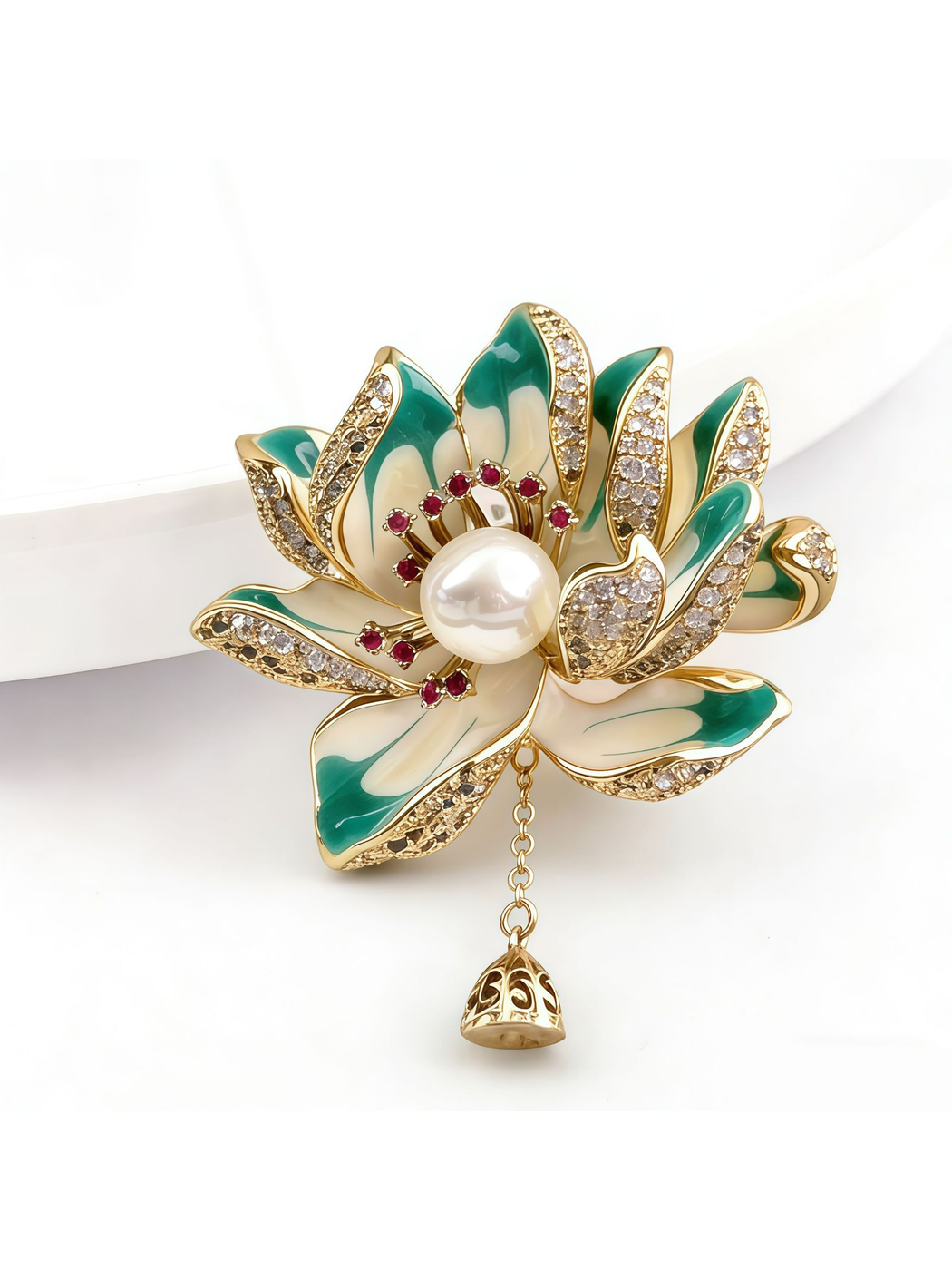 Brovia - Vintage Lotus Flower Leaf Brooch Pin