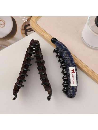 Beau - Textured Plaid Curved Ponytail Banana Clip