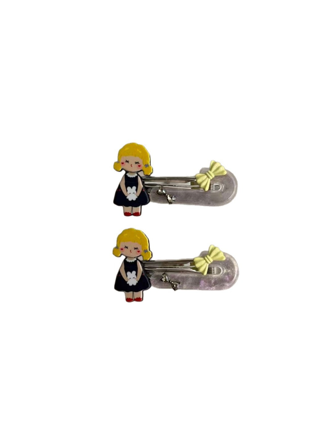 Beau hair clip attached to brown hair, highlighting its playful design