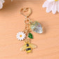 Side view of the alloy bee keychain showing its textured wings and body