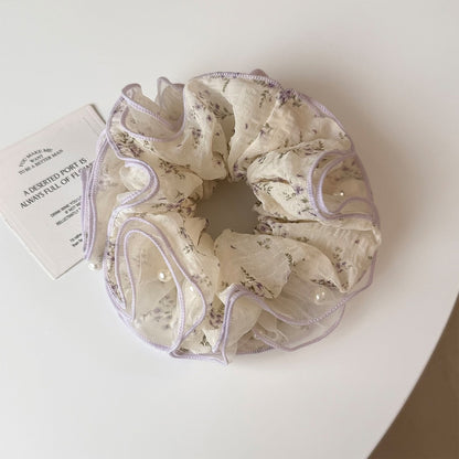 Gifty - Ruffled Floral Mesh Edge Trim Scrunchie
