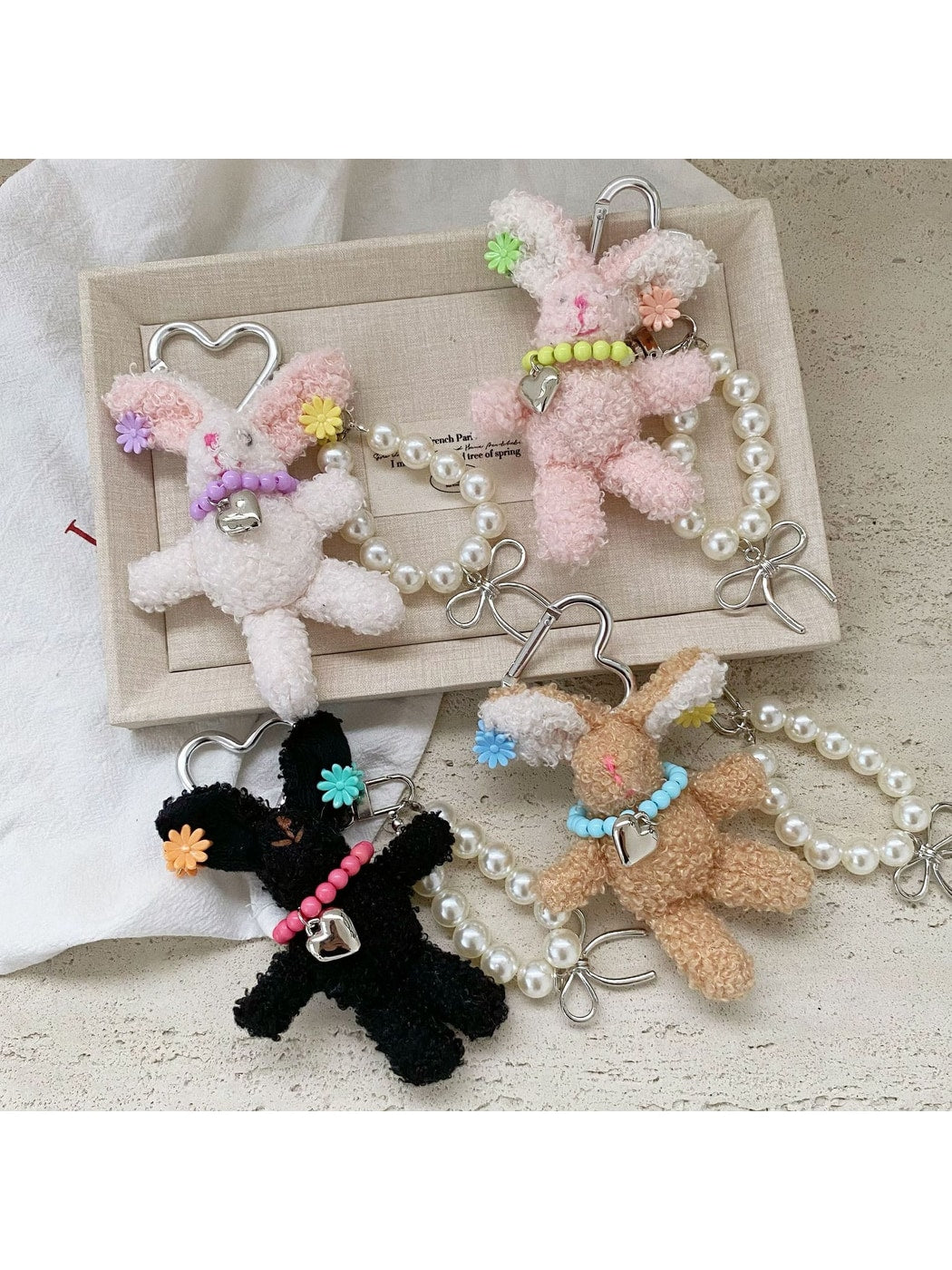 Keypus - Long Ear Rabbit Plush Beaded Chain Bag Charm