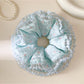 Double layer lake blue scrunchie with floral pattern on white background