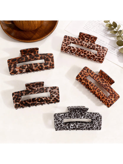 Beau - Leopard Print Square Openwork Claw Clip