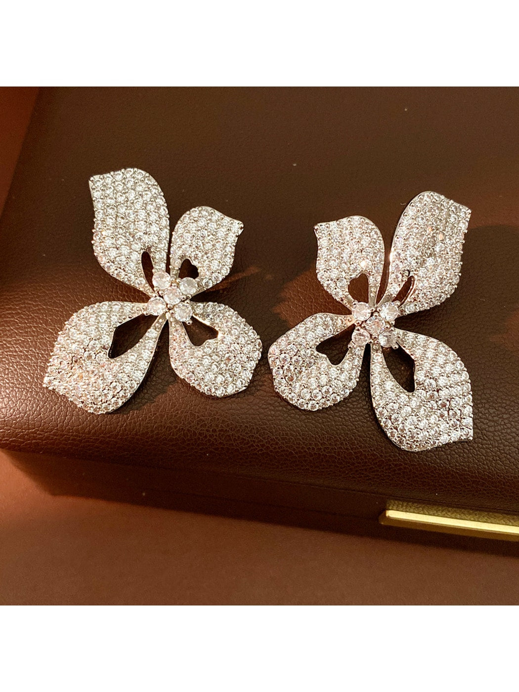 Earedge - Floral Statement Synthetic Zircon Stud Earrings