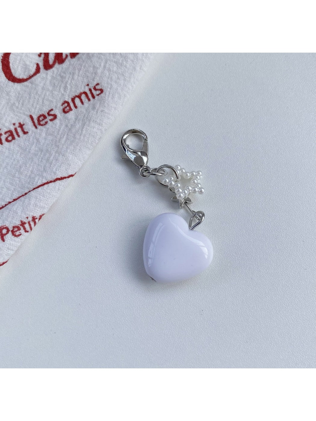 Keypus - Beaded Heart Bag Charm Alloy Plastic Keychain