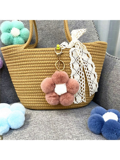 Keypus - Flower Pompom Bag Charm Keychain