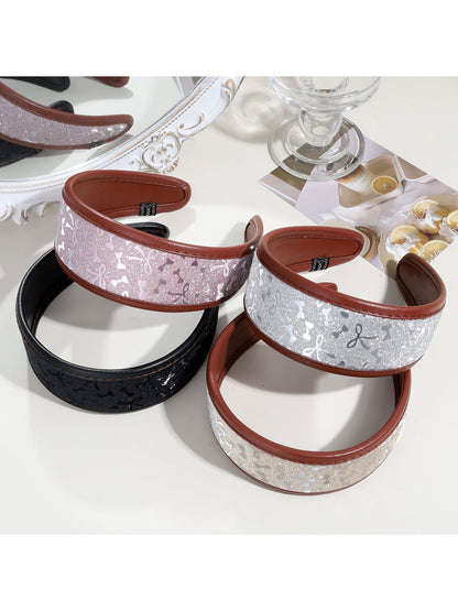 Gifty - Elegant Wide Faux Leather Bow Accent Headband