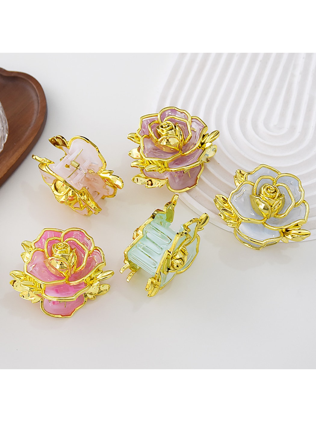 Beau - Sweet Floral Rose Gold Trim Hair Claw Clip