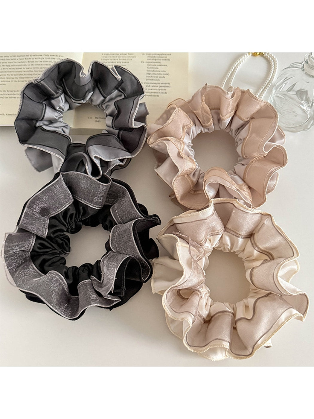Gifty - Satin Look Mesh Patchwork Ruched Scrunchie