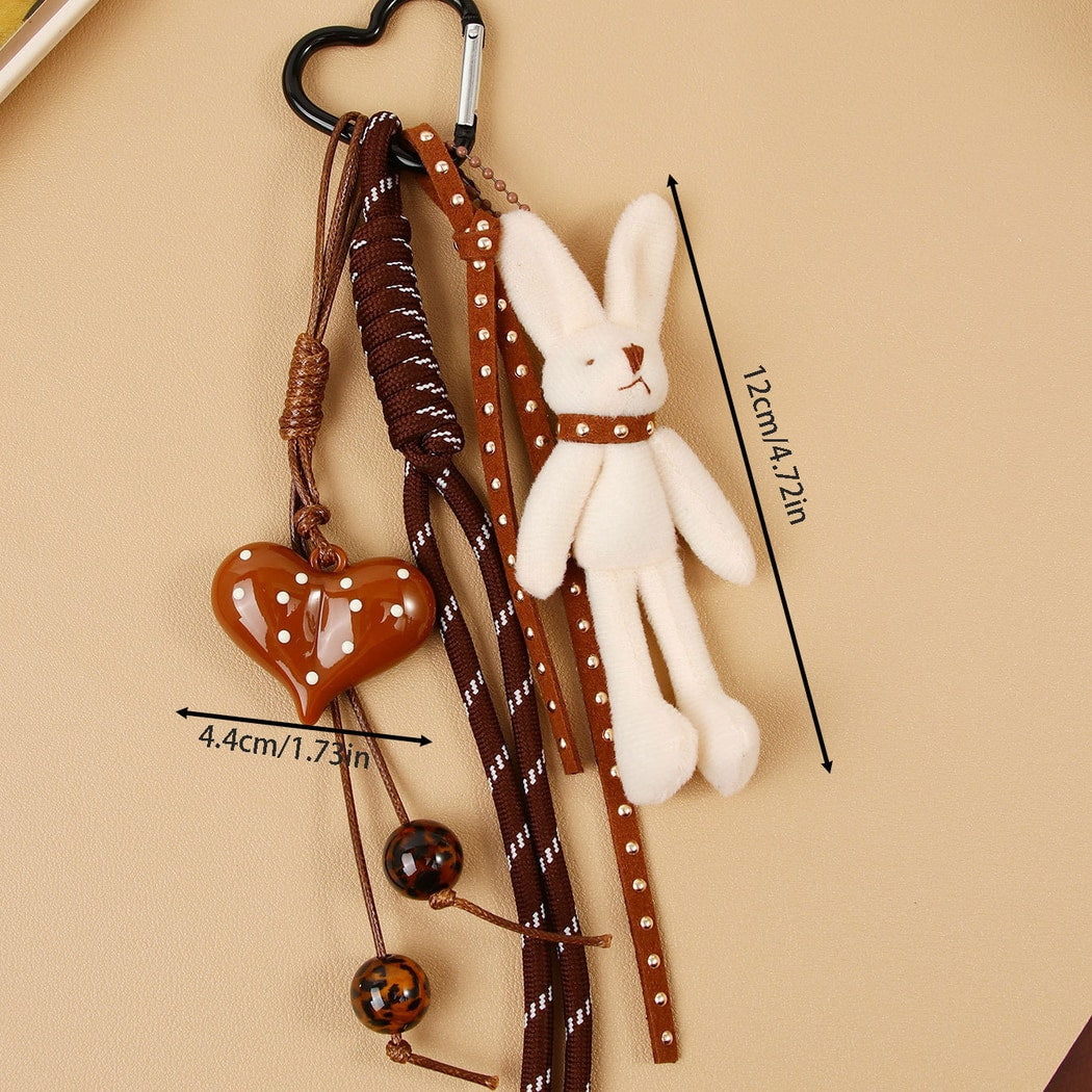 Keypus - Heart Pattern PU Strap Alloy Bag Charm Keychain