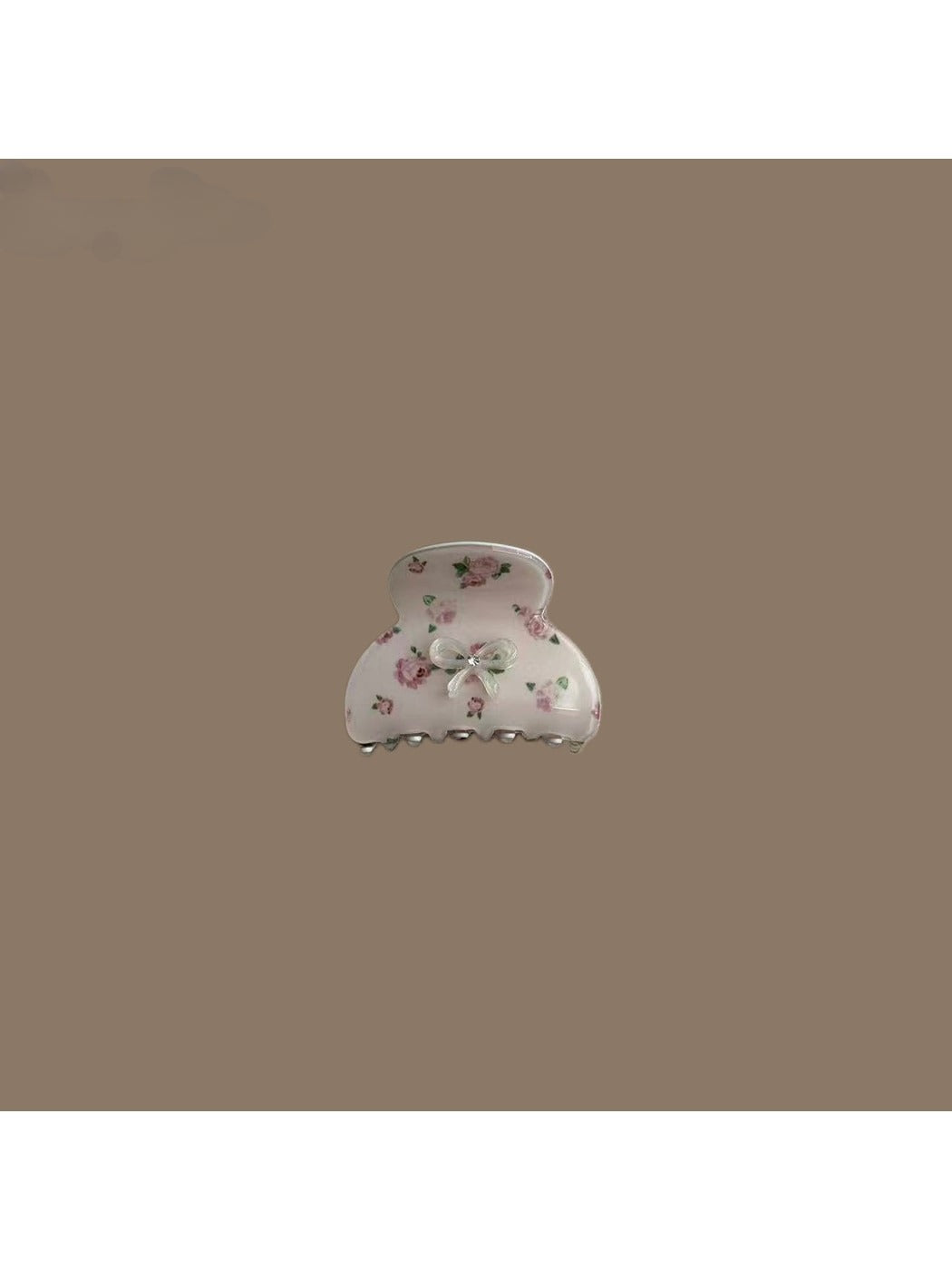 Beau - Floral Print Bow Plastic Hair Claw Clip