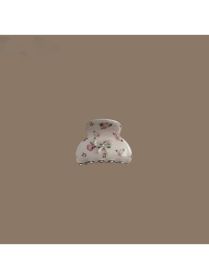 Beau - Floral Print Bow Plastic Hair Claw Clip