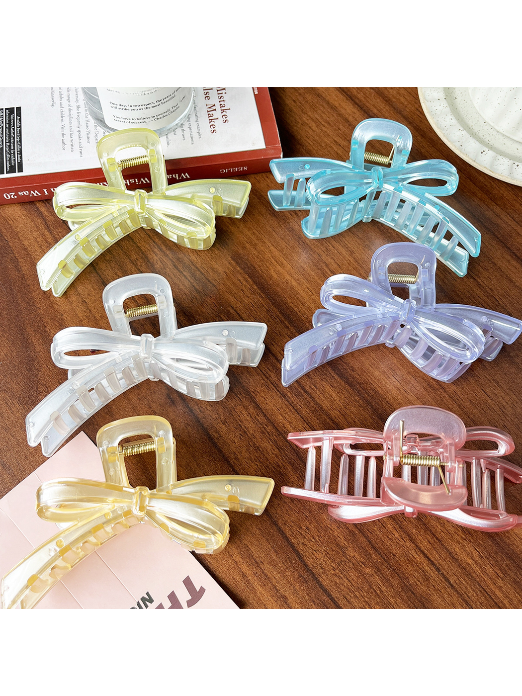 Beau - Large Bow Ring Detail Geometric PC Claw Clip