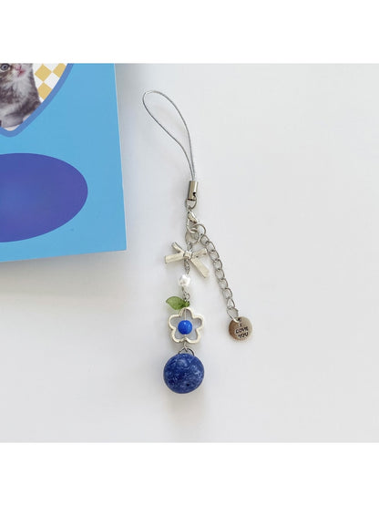 Keypus - Beaded Blueberry Flower Charm Alloy Keychain