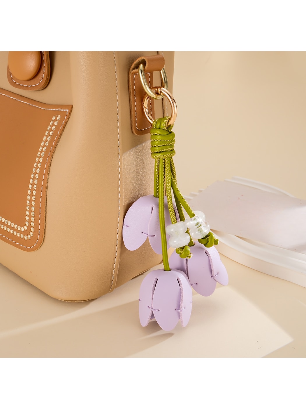 Keypus - Faux Leather Tulip Flower Bag Charm Keychain