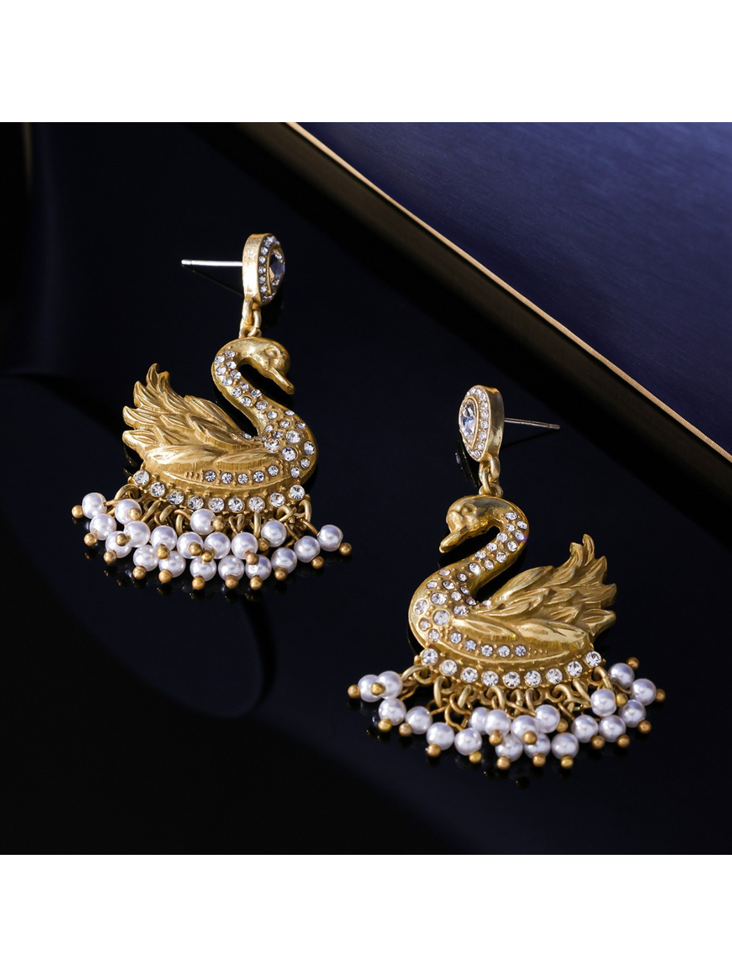 Earedge - Vintage Swan Beaded Dangle Stud Earrings