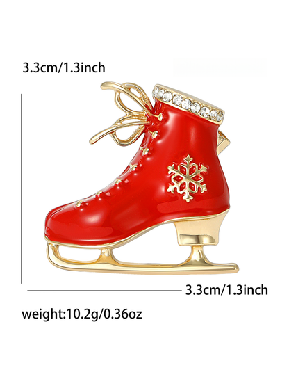 Brovia - Enamel Ice Skate Snowflake Detail Brooch