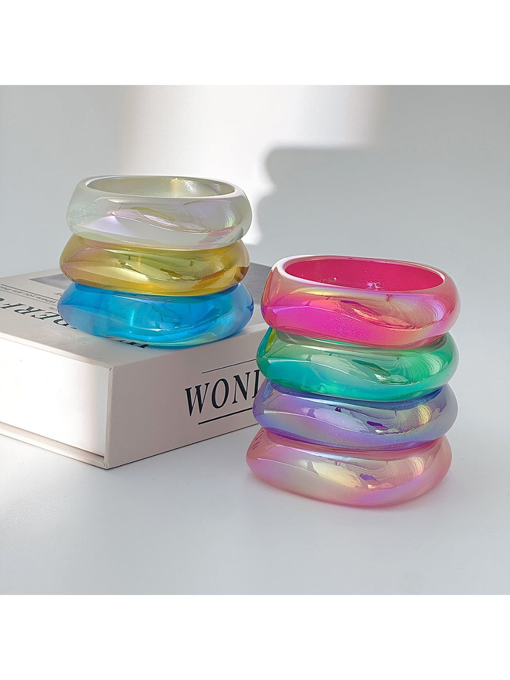 Lovra colorful irregular shaped bangle bracelet on white background