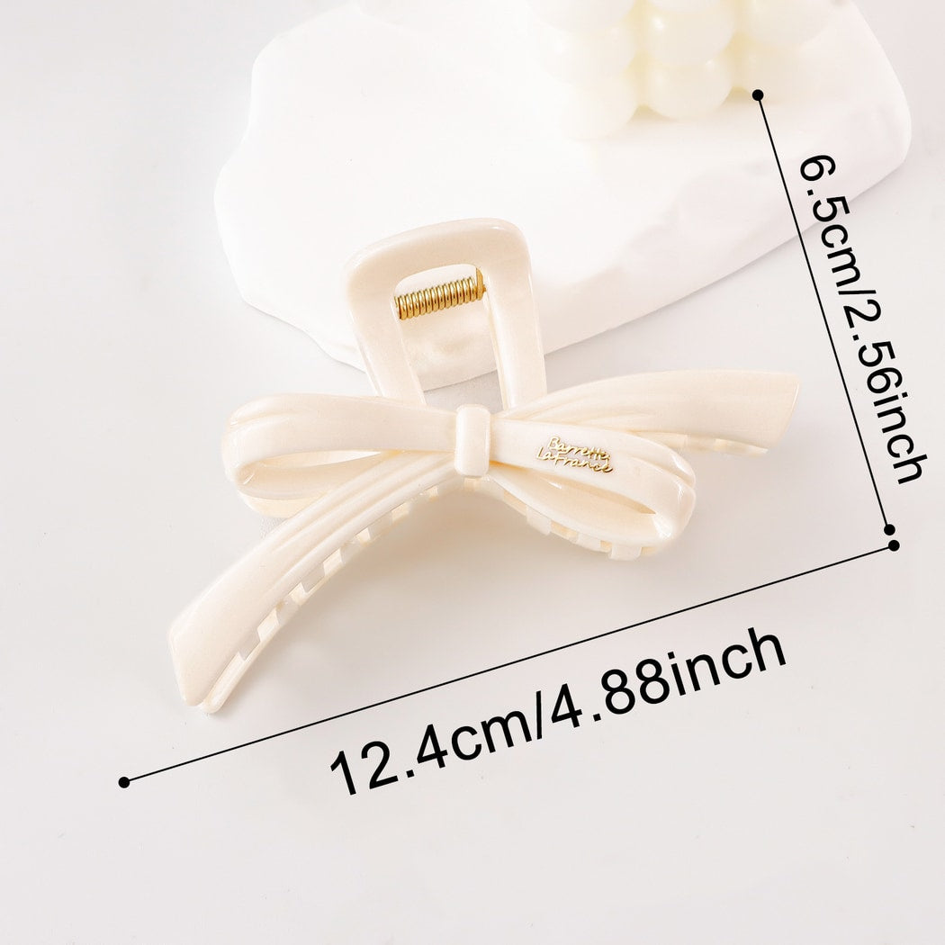 Beau - Glossy Solid Bow Ribbon Claw Clip