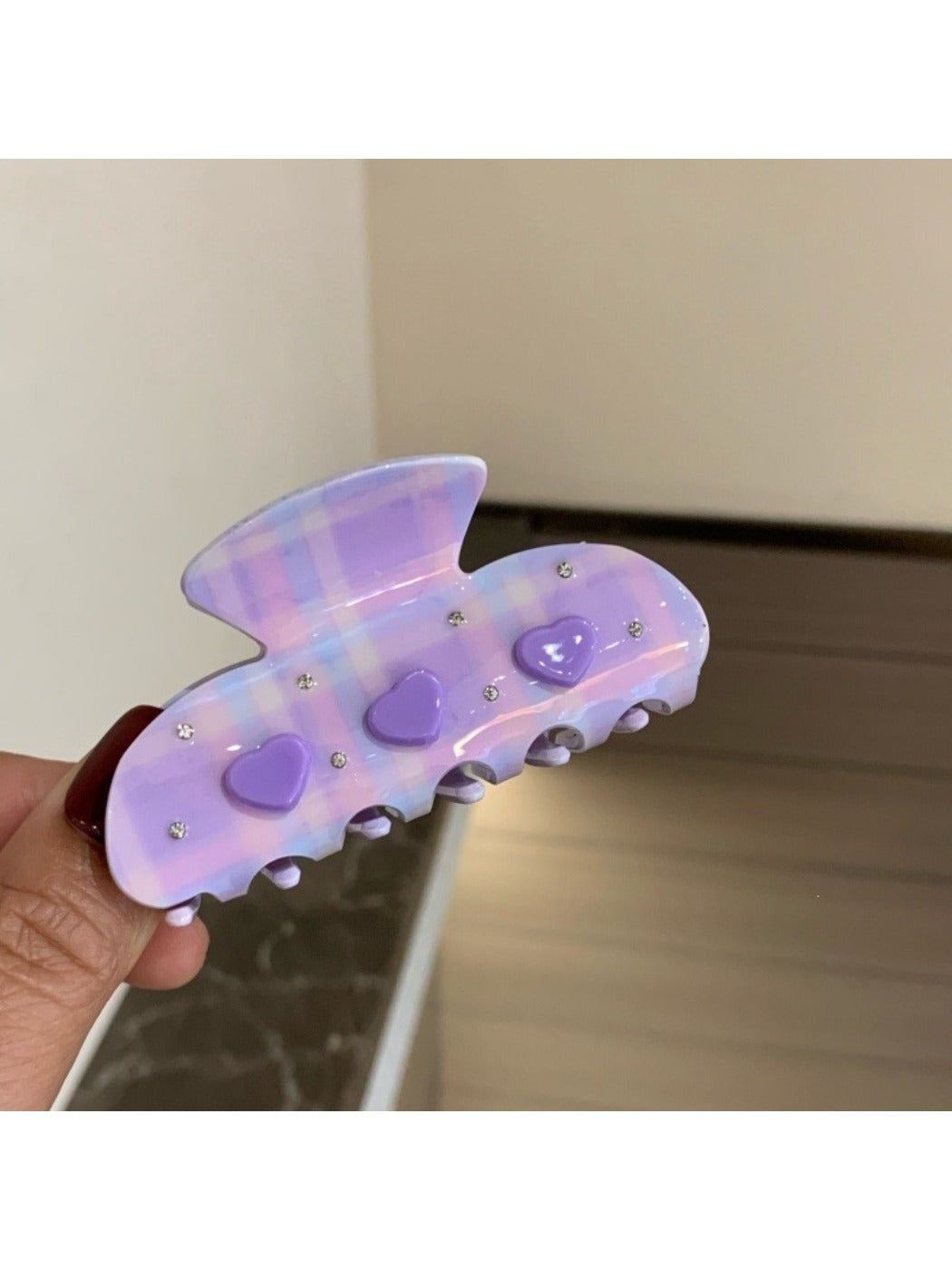 Top view of Beau Fresh Plaid Acetate Hair Clip showing rectangular shape and pattern