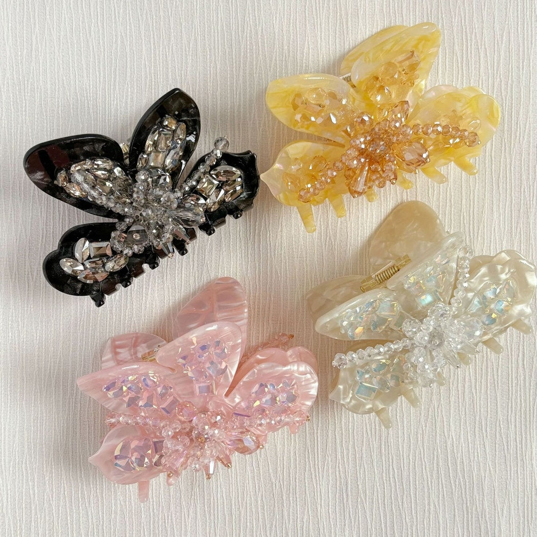 Beau - Glossy Beaded Butterfly Form Acetate Claw Clip