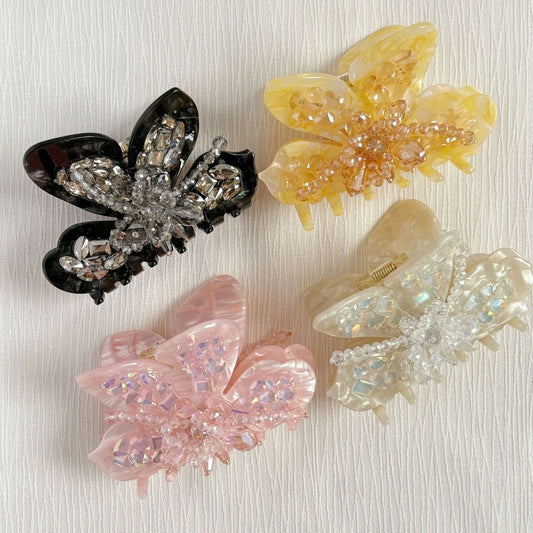 Beau - Glossy Beaded Butterfly Form Acetate Claw Clip