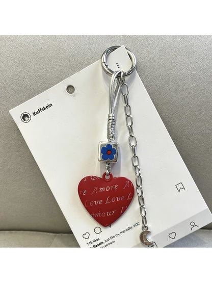 Keypus - Alloy Floral Heart Pendant Bag Charm Keychain